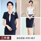 Blue suit + suspenders + skirt / S
