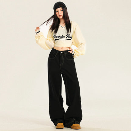 2024 Autumn and Winter New American Style Retro Washed Anti-Wearing Design Men's and Women's Handsome Loose Wide-Leg Jeans Women
