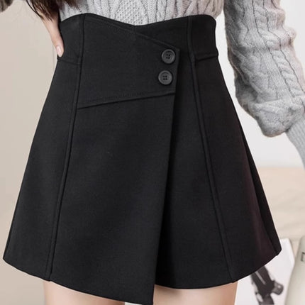 Short Pant Skirt Women's 2025 Spring New Design Sense Button High Waist Wide Leg Pants Fashion Casual Slim A- line Pant Skirt