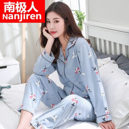 100% cotton pajamas Women's Spring and Autumn long-sleeved cotton outerwear suit Korean casual home wear
