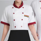 Short-sleeved [white red collar] black apron / XL/175