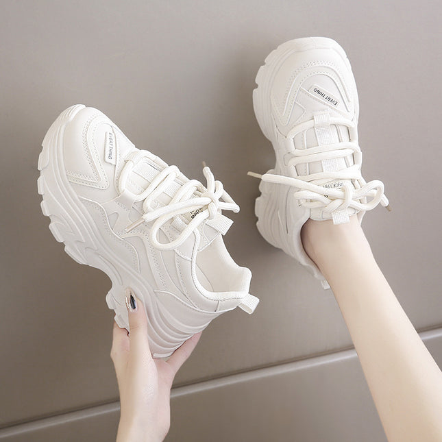 Full Leather Sports Shoes for Women Fleece-Lined 2025 New Spring & Fall Student Soft Sole Waterproof Anti-Slip White Thick Sole Dad Shoes