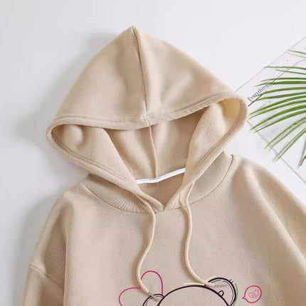 Fashion Joker Hoodie College Style Line Bear Print