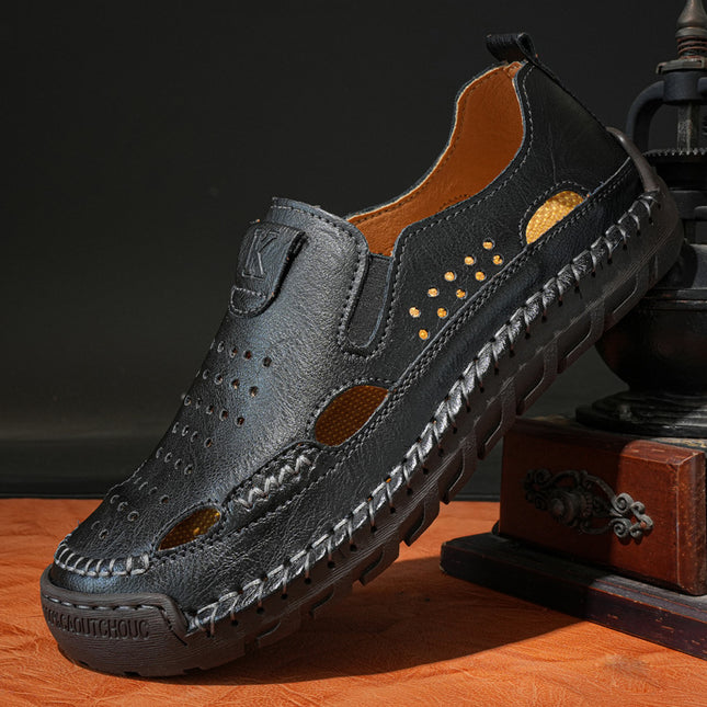 Cross-Border Hot-Selling Summer New Products Large Size Hand-Stitched Casual Breathable Mesh Genuine Leather Toe-Cap Sandals and River Shoes
