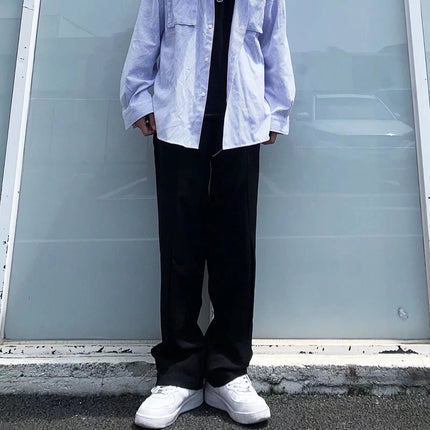Doping trousers men's spring new trend ins straight loose casual pants solid color buttons fashion mop pants
