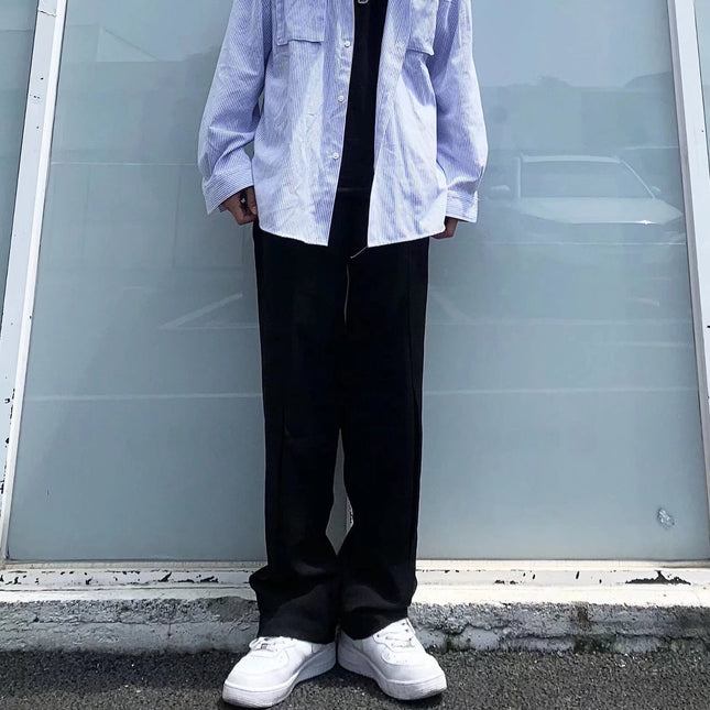 Doping trousers men's spring new trend ins straight loose casual pants solid color buttons fashion mop pants