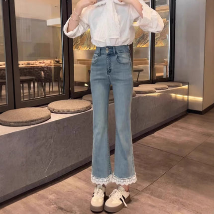 Pear-Shaped Figure Plus-Size Women's Flared Jeans Summer High-Waisted Stretchy Slimming Petite Cropped Pants