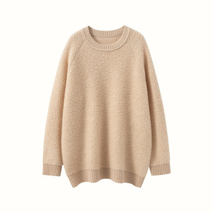 Mid-Length Embroidered Knitted Raglan Long-Sleeved European and American Bottoming Sweater Autumn and Winter Round Neck Towel New Cashmere Sweater Women's Pullover