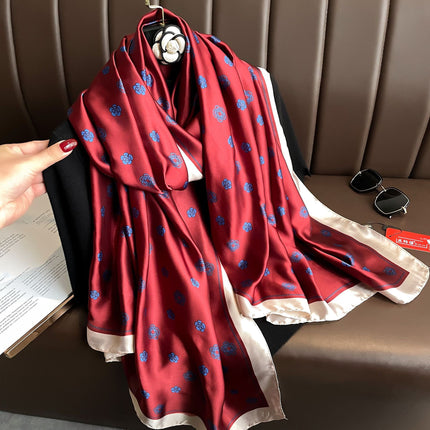Korean style Small Three Tea Flower thin outer sunscreen shawl brocade satin scarf travel beach towel artificial silk scarf