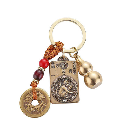 Brass Twelve Zodiac Eight Guardian Deities Gourd Keychain Pendant Five Emperors Coins Metal Small Gifts Manufacturer Wholesale