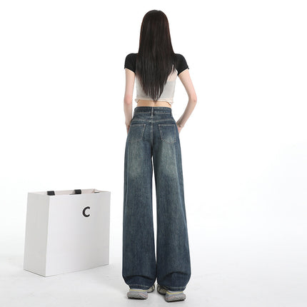 Vintage Blue Wide-Leg Jeans for Women 2025 Summer New Design Loose Slimming Versatile Straight-Leg Floor-Length Pants