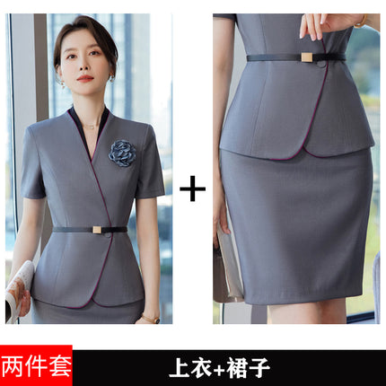 High-end beauty salon beautician suit women's short-sleeved fashion temperament hotel front desk jewelry store work clothes summer
