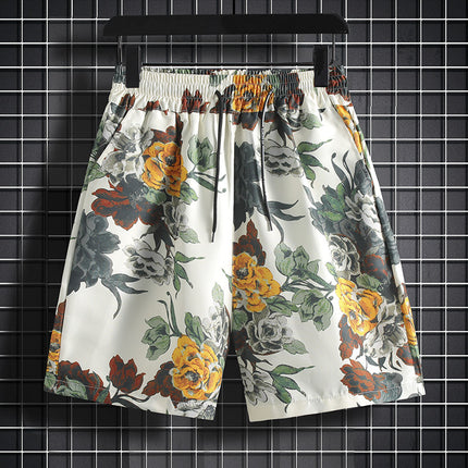 Hawaiian No-Iron Ice Silk Quick-Drying Five-Point Beach Shorts Men's Casual Printed Loose Thin Sports Large Pants