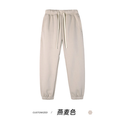 360g one-piece velvet tide fleece-lined padded pants for men and women with heavy feet binding foundation solid color casual pants winter