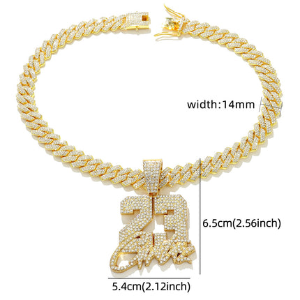 European and American Hip Hop Rap Full Diamond Numeric Alphabet No.23 Pendant Necklace Diamond Cuban Chain Chain Clavicle Chain