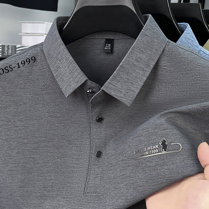 2025 Light Luxury Men's Polo Short-Sleeved Pure Color Casual Versatile Lapel Chest Pressed Label Men's Half-Sleeved Top T-Shirt