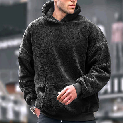 2025 Foreign Trade Men's Youth Hooded Sweatshirt Lamb Wool Winter Pullover Hoodie New Warm Product