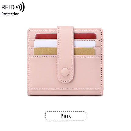 Compact and Portable Rfid Anti-Theft Brush Women's Short Wallet 2024 New Pure Color Pu Leather Buckle Card Holder Coin Purse