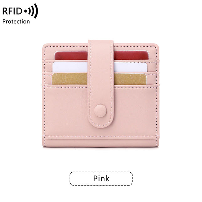 Compact and Portable Rfid Anti-Theft Brush Women's Short Wallet 2024 New Pure Color Pu Leather Buckle Card Holder Coin Purse