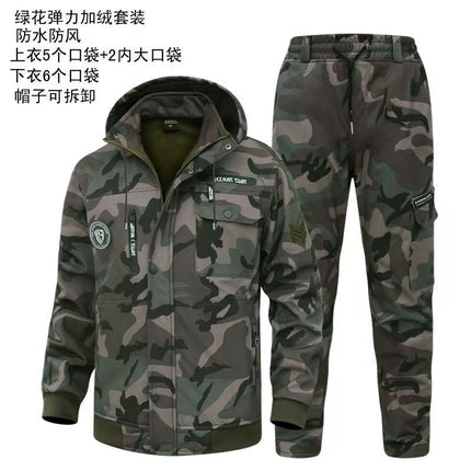 New Autumn and Winter Workwear Suit for Men, Fleece-Lined, Thickened, Cold-Proof, Warm, Dirt-Resistant, Wear-Resistant, Camouflage Workwear