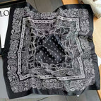 Hollow cashew black silk scarf / 68X68