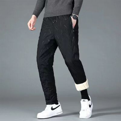 Lamb Down Pants Men's plus size Casual Pants Winter Windproof fleece-lined Thick Cold-resistant Warm Pants for Women