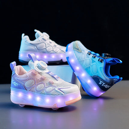Children's Runaway Shoes Girls' Roller Shoes Light-up Four-wheel Skating Sports Boys Students Summer Breathable Roller Skate Children's Shoes