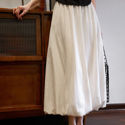 Spring 2025 new high-gloss time elastic waist flesh-covered lantern bud skirt A- line all-match tutu skirt