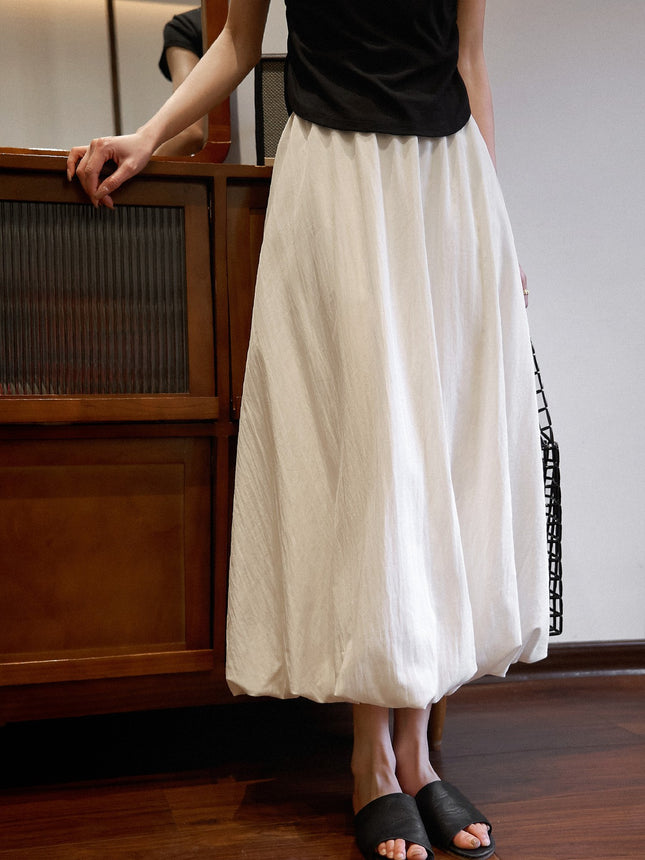 Spring 2025 new high-gloss time elastic waist flesh-covered lantern bud skirt A- line all-match tutu skirt