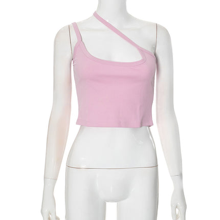 M24Tp096 European and American Clothing 2024 Amazon Summer New Pure Color Camisole Asymmetric Top Wholesale