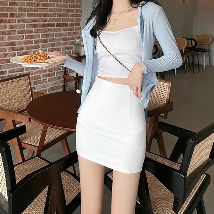 Petite Bodycon Skirt Women's Fashion 2024 Summer New High-Waisted Anti-Exposure Sexy A-Line Mini Skirt