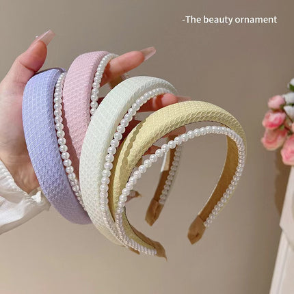 Korean version of spring and summer new style small fragrance double-layer pearl sponge hairband simple high Skull top sweet pressure hair accessories wholesale