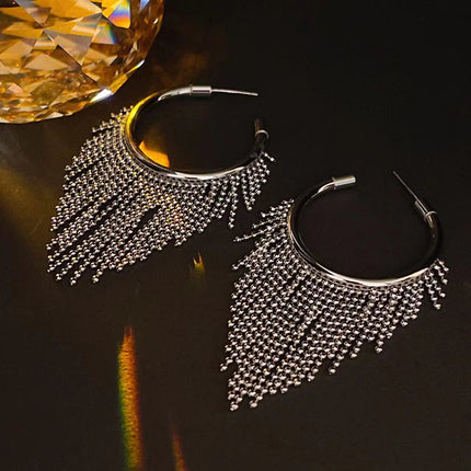 18K Gold Exaggerated Tassel French Personality Earrings Cold Style High-grade Black White Earrings Elegant Earrings for Women