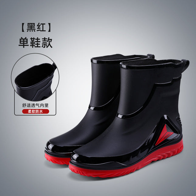 Men's Rain Boots with Cuffs, New Waterproof Shoes, Outdoor Drawstring Boots, Kitchen Non-Slip Work Rubber Shoes, Fleece-Lined Warm Rain Boots