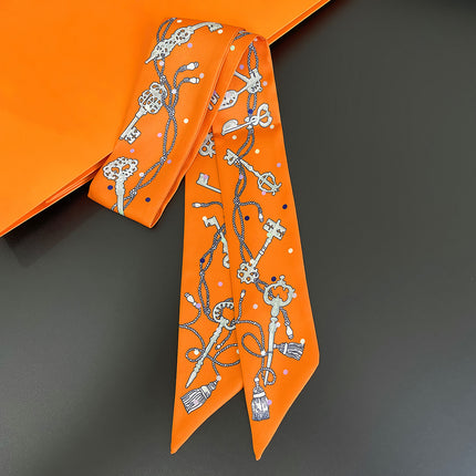 New Chain Key Tassel Women's Versatile Streamer Tying Bag Ribbon Headband Ready-Made Small Scarf Scarf Wholesale