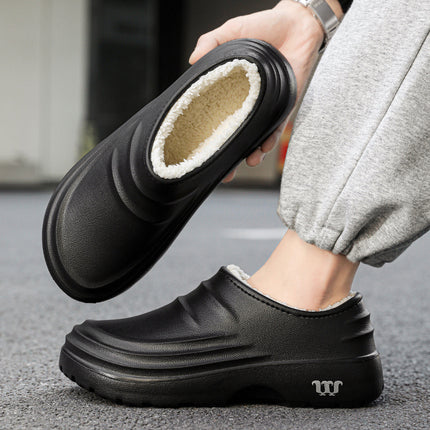 Cross-border Warm Chef Shoes Men's Waterproof Kitchen Shoes One-pedal Cotton Shoes Labor Protection Work Shoes with Patent Appearance