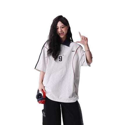 Cross-Border American Trendy Brand Contrasting Letter Polo Shirt Lapel Short-Sleeved T-Shirt Men's 2025 Loose Casual Couple Tops