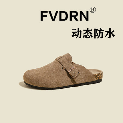 Dynamic Waterproof Toe-Cap Half Slippers for Women, Cowhide Retro Mule Shoes, Flats Casual Genuine Leather Ugly Birkenstock Shoes