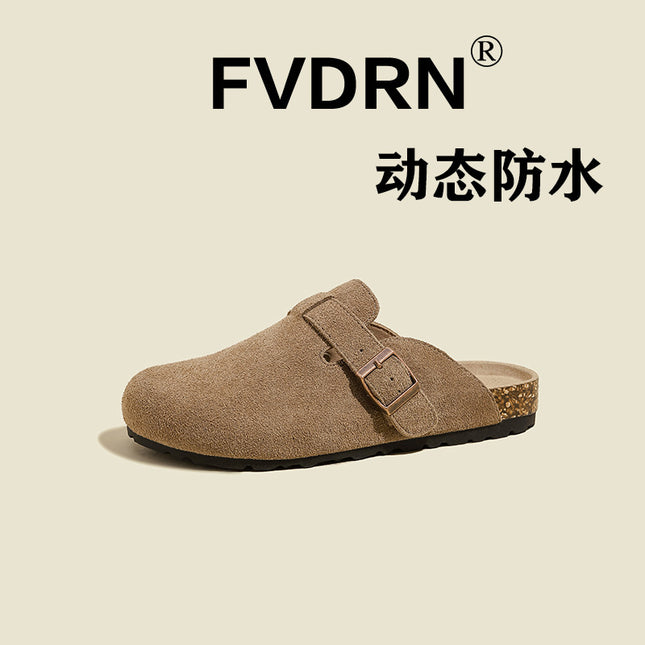Dynamic Waterproof Toe-Cap Half Slippers for Women, Cowhide Retro Mule Shoes, Flats Casual Genuine Leather Ugly Birkenstock Shoes