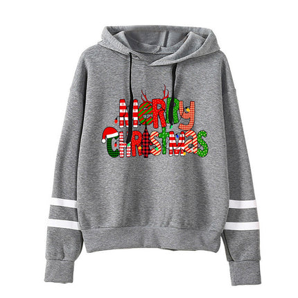 Christmas Merry Christmas printed parallel bars striped hooded hoodie European size plus size men's and women's cross-border