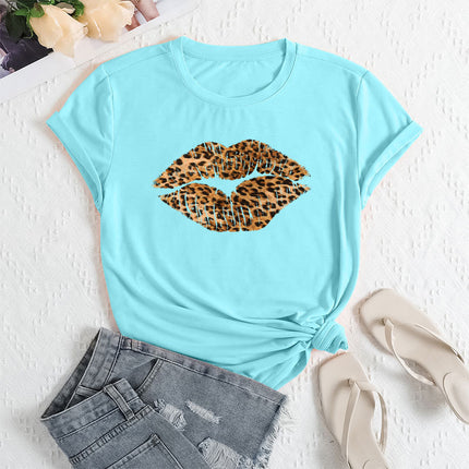 2025 Export Women's Independent Station Tem Clothing Cross-Border E-Commerce Ebay Amazon Lip Print Polyester T-Shirt