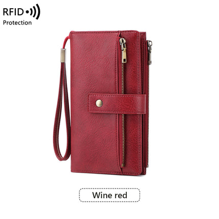 Cross-Border New Rfid Anti-Magnetic Women's Wallet with Multiple Card Slots 70% off Long Wallet European and American Retro Fashion Clutch Bag