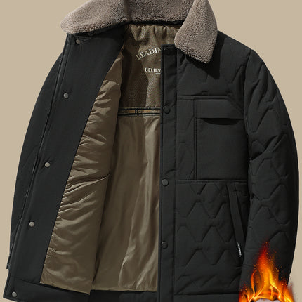 Men's Winter Thickeneded Quilted Warm Cotton Outwear with Removable Fur Collar for Middle-Aged Dads Lapel Cotton Top 2566