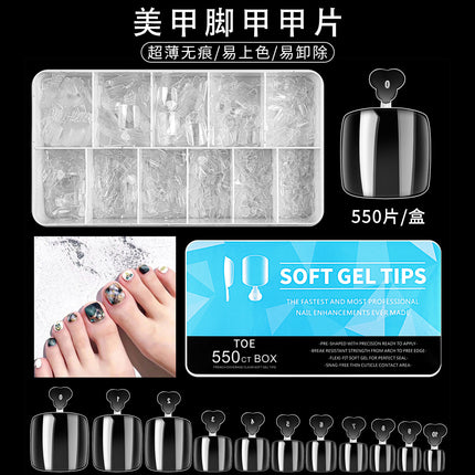 New Porcelain White Box Manicure Piece 550 Pieces Ultra-thin Seamless Transparent Foot Nail Piece Toe Fake Nail Piece