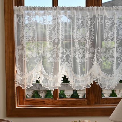 Shein Dropshipping New Cross-Border Arched Lace Curtain Rod Window Screen Living Room Warp Knitted Lace Semi-Blackout Curtain