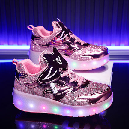 Factory Direct Sale Children's Light-Up Roller Shoes with Double Wheels, Invisible Student Roller Skates with Wheels for Walking, Suitable for Girls