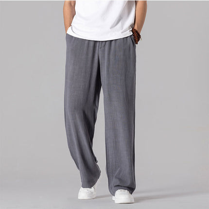 Cotton and linen pants men's summer thin loose linen casual pants outer wear mop floor plus size straight leg pants wholesale
