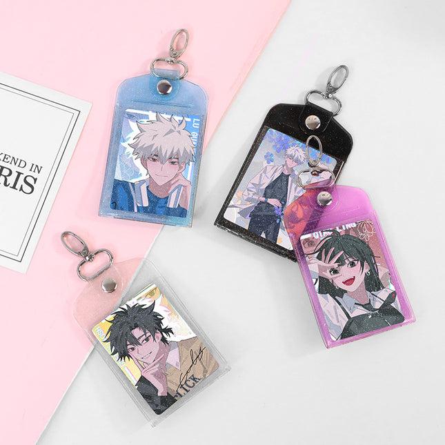 Waterproof PVC Transparent Flash Powder Card Set Work Card Student Meal Card Certificate Star Peripheral Small Card Storage Set Pendant