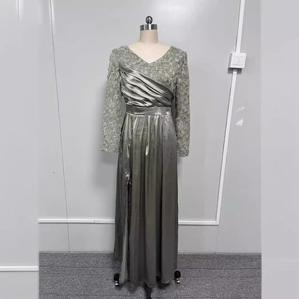 2025 Cross-Border Chest-Wrapped Ruffled Red, Black and Green Mid-Waist Pure Color Elegant Lace Long Skirt Dress Evening Dress