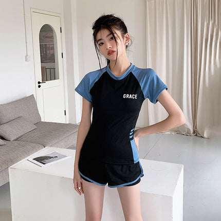 Sports Style Swimsuit for Female Students, Conservative Belly-Covering, Slimming Split, Flesh-Covering, High-Waisted Boxer Briefs, Hot Spring Swimsuit for Older Children